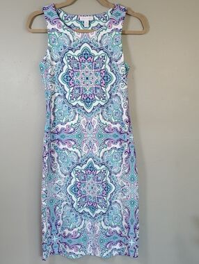 Charter Club Sleeveless Paisley Medallion Sheath Dress in Aqua & Lavender